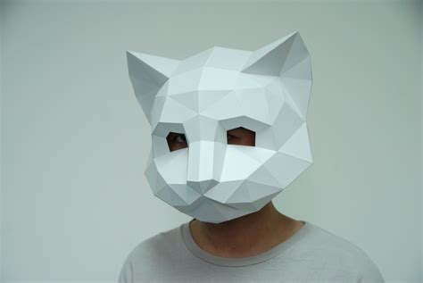 Cat Mask Papercraft Diy Low Poly Mask Pdf Papercraft Cat Etsy Cat