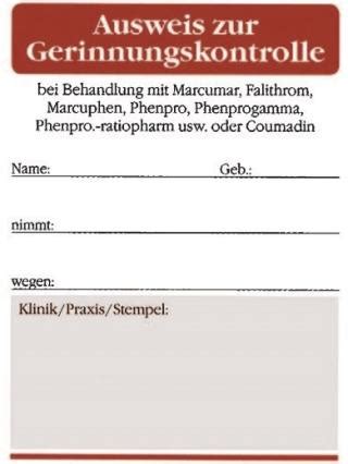 Marcumar ist in vielen apotheken erhältlich. Marcumar Pass : Marcumar Pass Vordruck Marcumar Ausweis ...