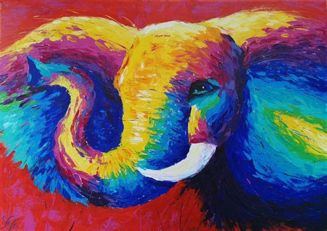 Rainbow Elephant Paintingportrait Of Elephantcolorful Paintinganimal