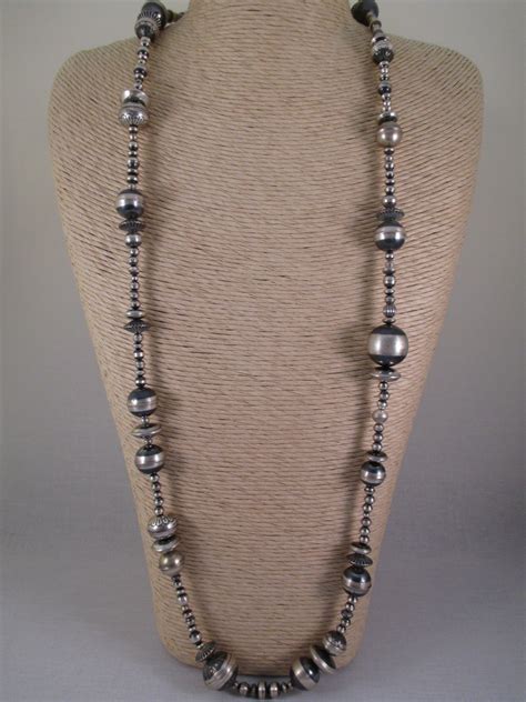 Oxidized Sterling Silver Necklace Navajo Multi Shaped Beads