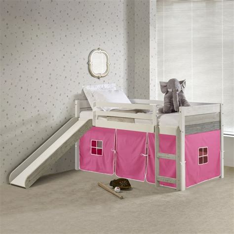 Twin Panel Low Loft Bed With Slide In Two Tone Greywhite Finish And Pink