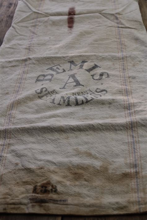 Vintage Cotton Grain Sacks Bemis Seamless Feed Bags Rustic Primitive