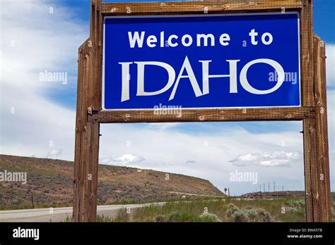 Welcome To Idaho Road Sign On Us Route 93 At Jackpot Nevada Usa