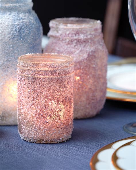 Spray Mason Jars With Adhesive Roll In Glitter Spray Again And Roll