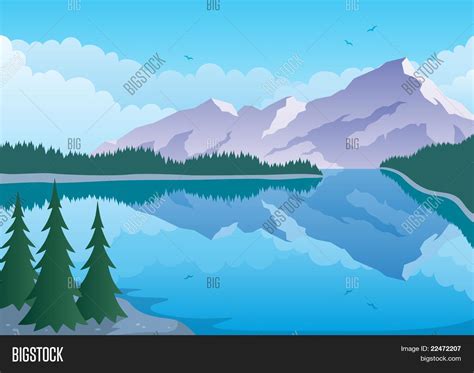 Mountain Lake Vector And Photo Free Trial Bigstock
