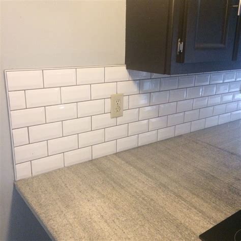 Bright White Bevel Subway Tile With Dark Grey Grout Very Happy With