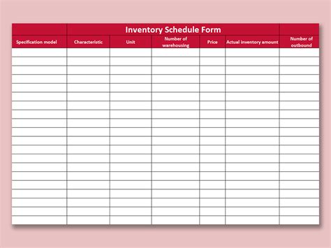 Excel Of Red Inventory Schedule Form Xls Wps Free Templates