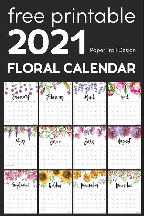 Free Printable Calendar 2021 Floral Paper Trail Design In 2021
