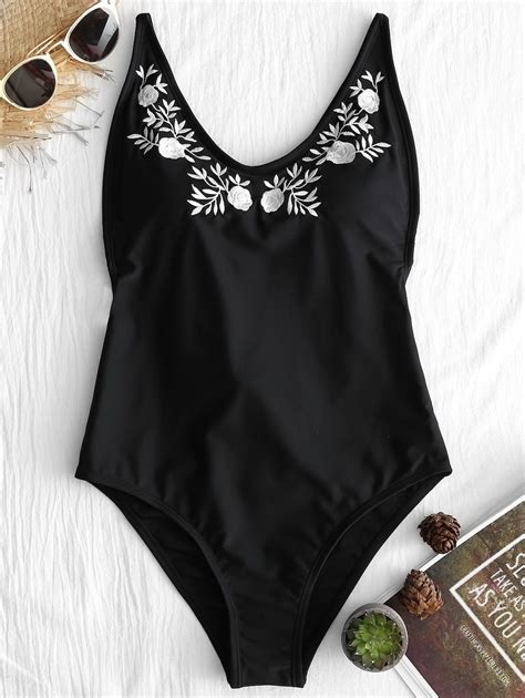 Embroidered Drop Side Backless Swimsuit Backless Swimsuit Swimsuits