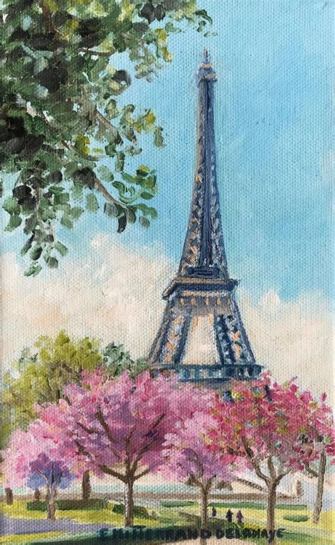 Eiffel Towers And Cherry Trees Etsy Eiffel Tower Painting Paris