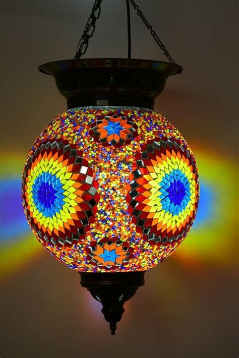 Turkish Mosaic Lantern Hanging Multicolor Boho Handmade XLarge Size