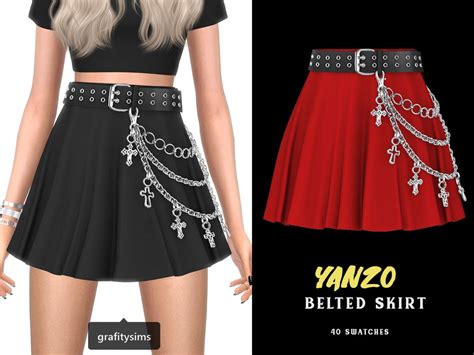 Grafity Cc Yanzo Belted Skirt Sims 4 Dresses Sims 4 Sims 4 Clothing