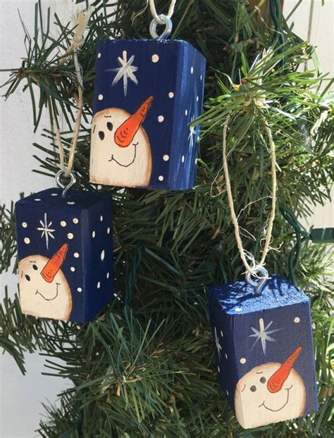Snowman Christmas Tree Ornaments Set Of 3 By Ezpickets On Etsy Wood