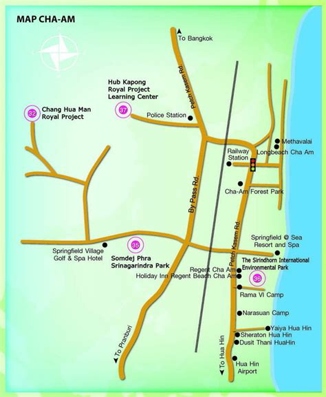 Hua Hin North To Cha Am Green Map And Local Compass For Hua Hin Thailand