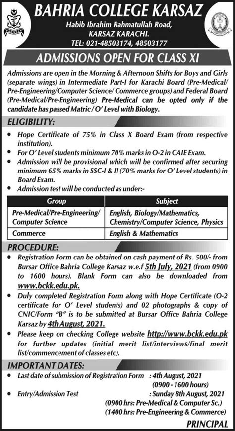 Bahria College Karachi Admission 2022 Form Admission Form
