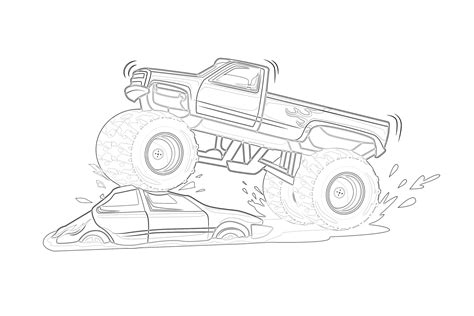 Printable Monster Truck Crushed The Car Coloring Page Mimi Panda
