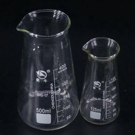 125ml 250ml 500ml Lab Boro Gg17 Glass Conical Beaker With Three Corner