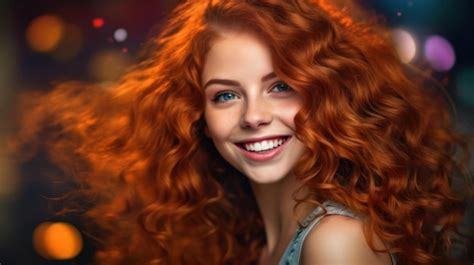 Premium Ai Image A Woman With Red Hair Smiles At The Camera