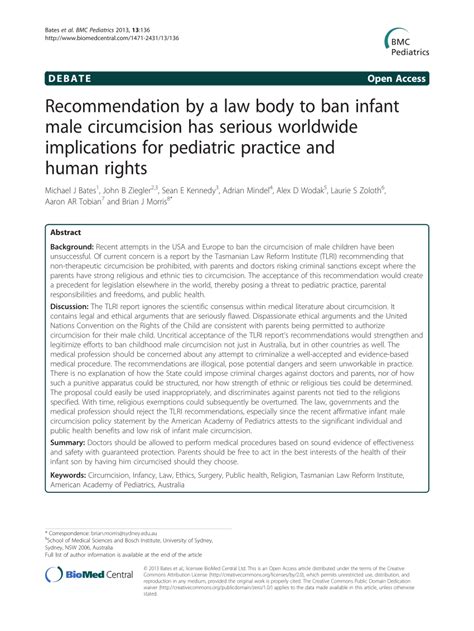 Pdf Recommendation By A Law Body To Ban Infant Male Circumcision Has Serious Worldwide