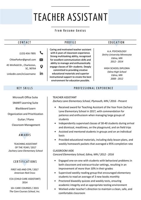 Teacher Assistant Resume Sample And Writing Tips Resume Genius