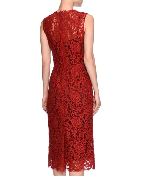 Dolce Gabbana Sleeveless Lace Midi Dress Red