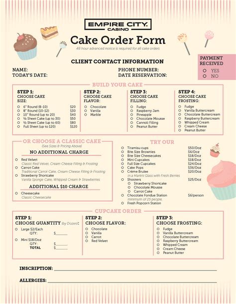 Free Printable Cake Order Form Template Printable Templates