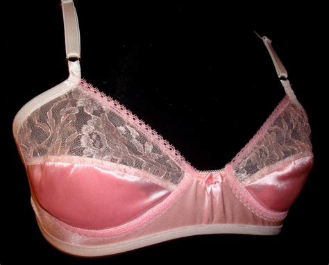 Adult Sissy Handmade Pink Satin Spandex With Sheer Lace Front Bra For