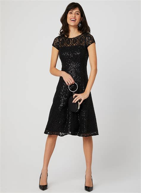 Black Sequin Lace Fit And Flare Dress Dresses Womens Cocktail Dresses