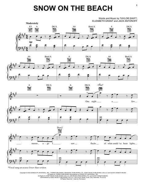 Taylor Swift Snow On The Beach Feat Lana Del Rey Sheet Music Notes
