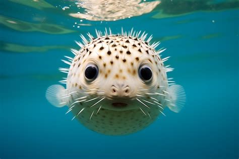 Premium Ai Image Cute Pufferfish Closeupsea Animal Photography