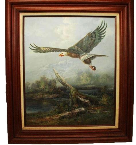 Oil On Canvas Painting Bald Eagle Mp Elliott Lot 30034