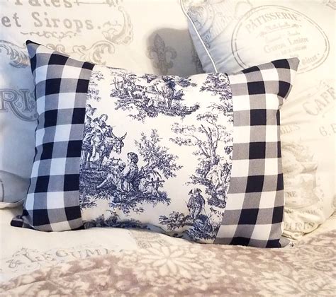 Handmade Country French Blue And White Toile Accent Pillow