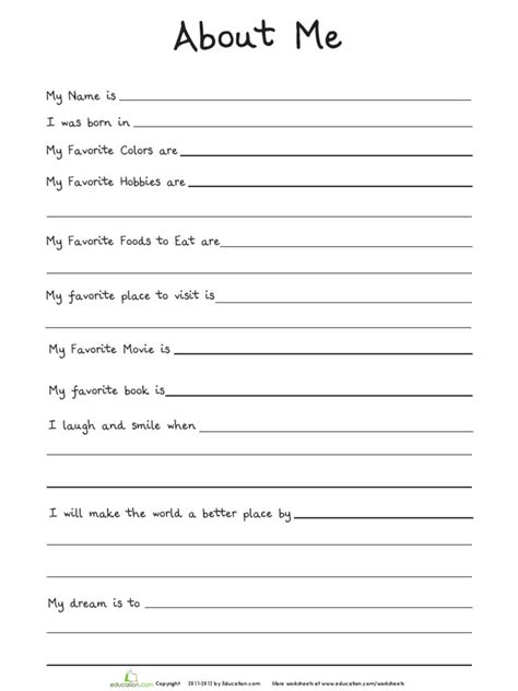 All About Me 1 Worksheetpdf