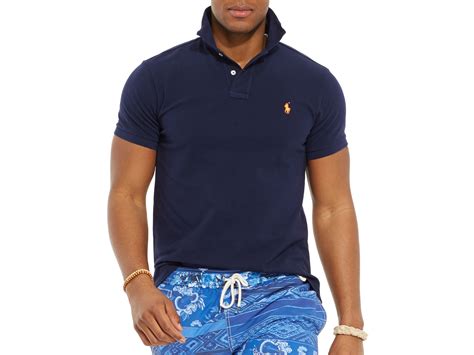 Ralph Lauren Polo Custom Fit Mesh Polo Shirt Slim Fit In Blue For Men