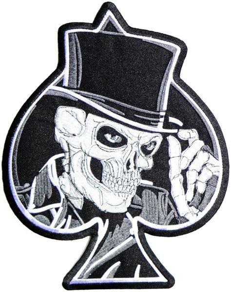 Reaper Top Hat Skull Ace Of Spades Biker Rider Big Xl Embroidered Back