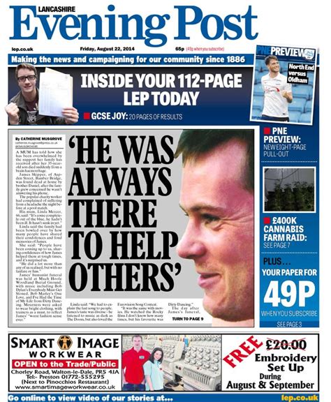 lancashire evening post front page he was always there to help others 22 08 14