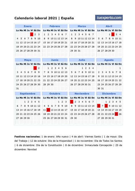 Calendario Laboral 2021 Calendarios Con Festivos Por Comunidad Para