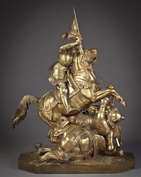 French Gilt Bronze Figure Of Joan Of Arc Defeating The English By