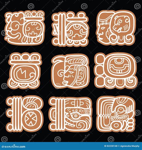 Mayan Glyphs Writing System And Languge Design In Brown Stock