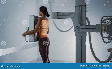 Hospital Radiology Room Beautiful Multiethnic Woman Standing Topless