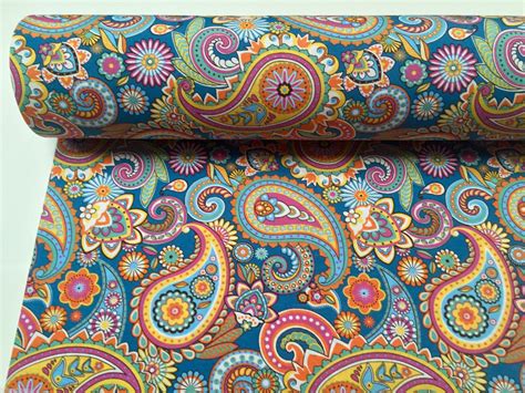 Blue Paisley Designer Curtain Upholstery Cotton Fabric Material 55