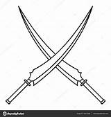 Japanese Sword Drawing Samurai Swords Vector Outline Getdrawings sketch template