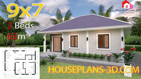 House Design Plans 9x7 With 2 Bedrooms Hip Roof Samphoas Plan