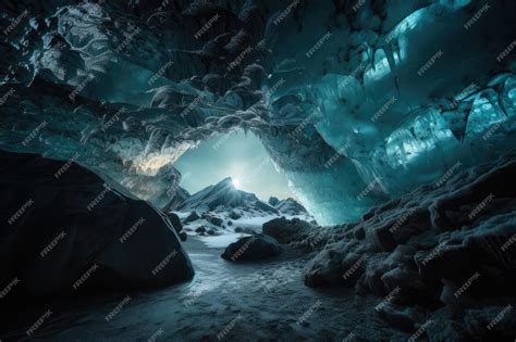 Premium Ai Image Frozen Cavern With View Of The Sky Above And Stars