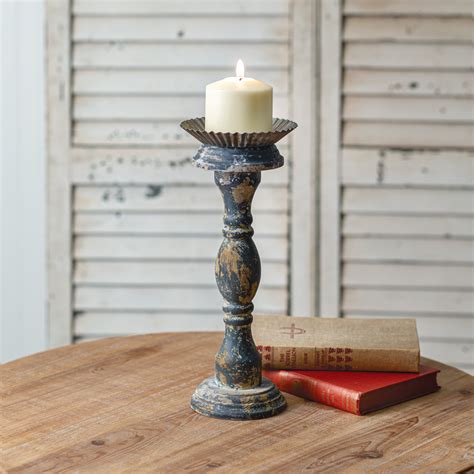Large Distressed Candle Holder Wooden Treasure
