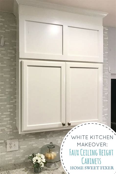We also just extended our lower kitchen cabinets by adding open shelving and a tilt out trash can.but the newest thing we did was extend our upper kitchen cabinets to the ceiling using one piece of wood. Build Faux Kitchen Cabinets to the Ceiling (With images) | Kitchen cabinets to ceiling, Refacing ...