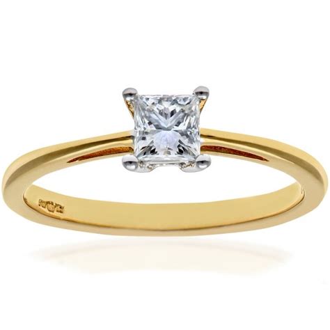 Sparkld Ct Yellow Gold Four Claw J I Certified Princess Cut Ct