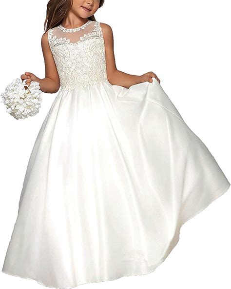 Hengyud First Holy Communion Dresses Lace Flower Girls Dress For
