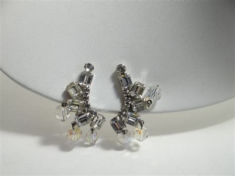 Vintage Weiss Faceted Rhinestone Clip Earrings With Dangling Etsy