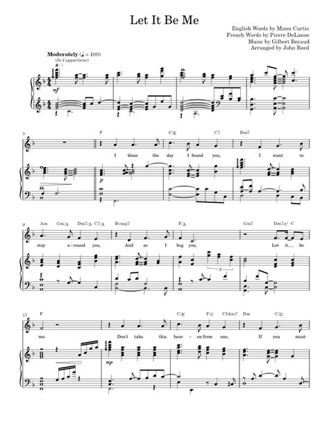 Let It Be Me Sheet Music For Piano Vocals Music Notes